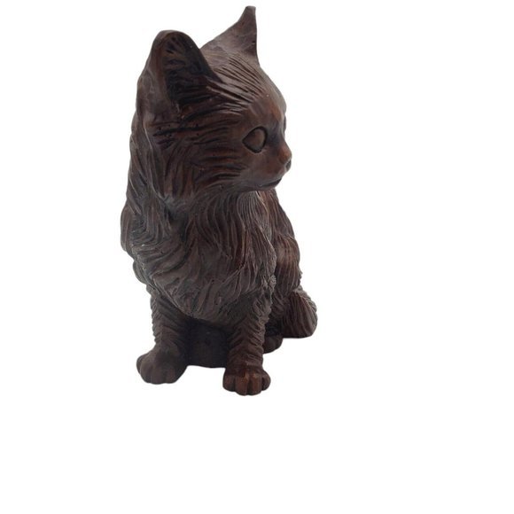 VTG 1992 Red Mill Carved Wood‎ Pecan Shells Cat Statue Figurine Folk Art Kitty - Picture 2 of 8